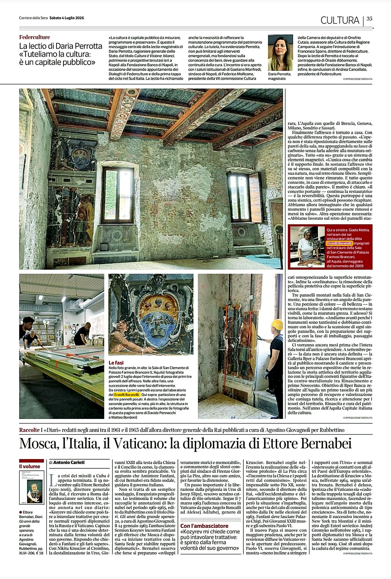 Corriere della Sera - pagina 35 - restauratori Fratelli Barattelli