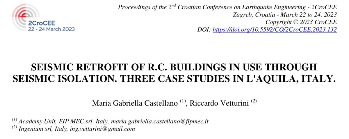 Testata della memoria scientifica 2CroCEE 2023: Seismic retrofit of R.C. buildings in use through seismic isolation, Castellano e Vetturini